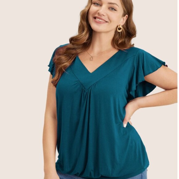 NWT BloomChic Teal Short Sleeve Top - Picture 4 of 4